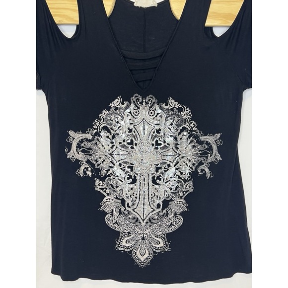 23 Love Street Cold Shoulder Short Sleeve Boho Shirt- XL/XXL - See Measurements - Picture 2 of 7